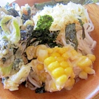 ∝コーンとシメジ葱天ぷら海苔素麺∝